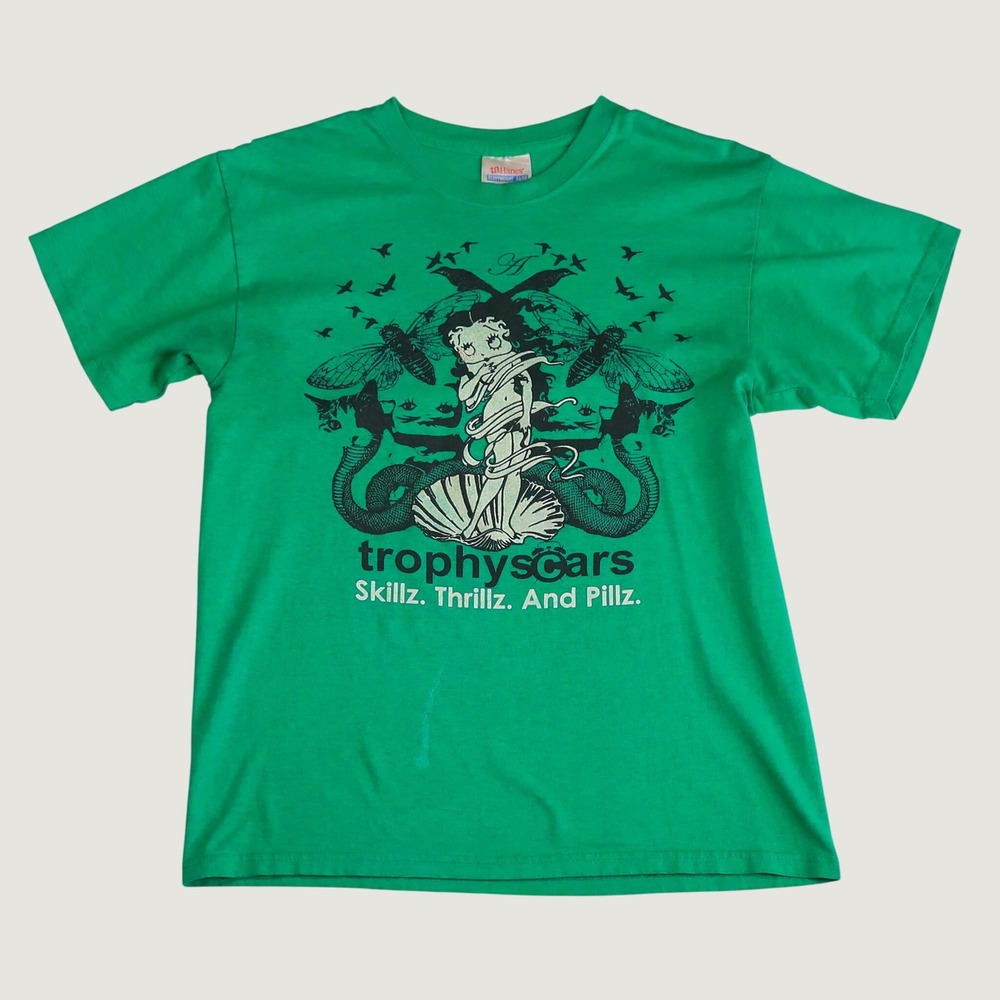 Trophy Scars Band Shirt S Betty Boop Post Hardcore Emo Goth Y2K Green Hanes RARE